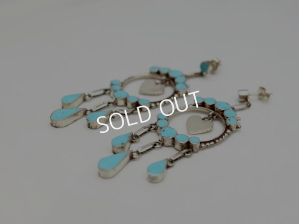 画像2: ズニ　フラットインレイ ターコイズ＆ハート　ダングルピアス (2)