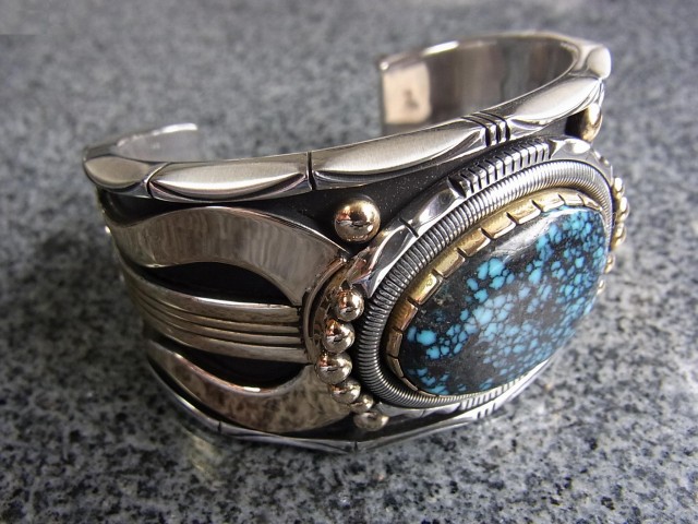 Wil Vandever Lander Blue Turquoise Silver&14k Gold ブレスレット